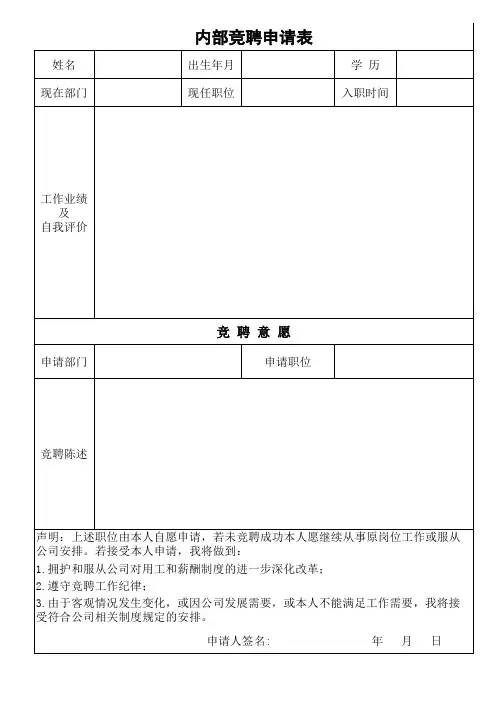 内部竞聘申请表