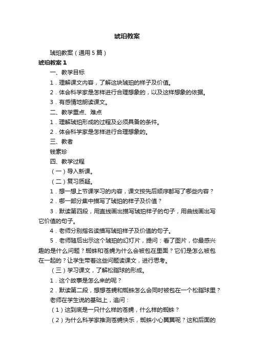 琥珀教案（通用5篇）