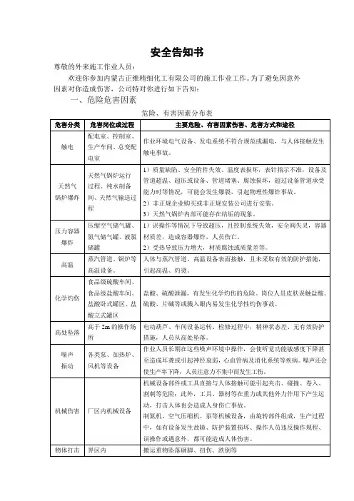 外来施工作业人员安全告知书+安全承诺书