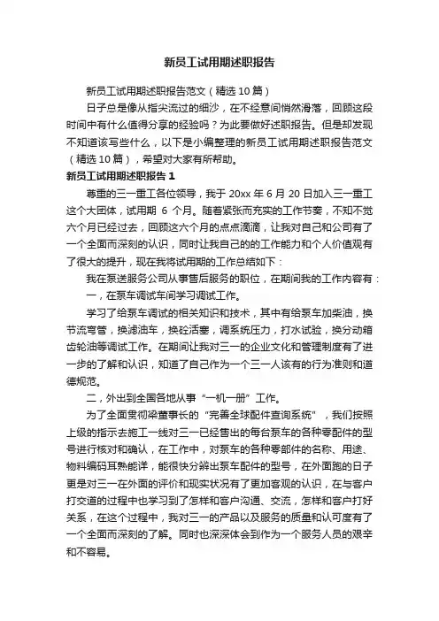新员工试用期述职报告范文（精选10篇）