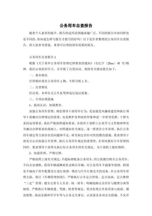公务用车自查报告
