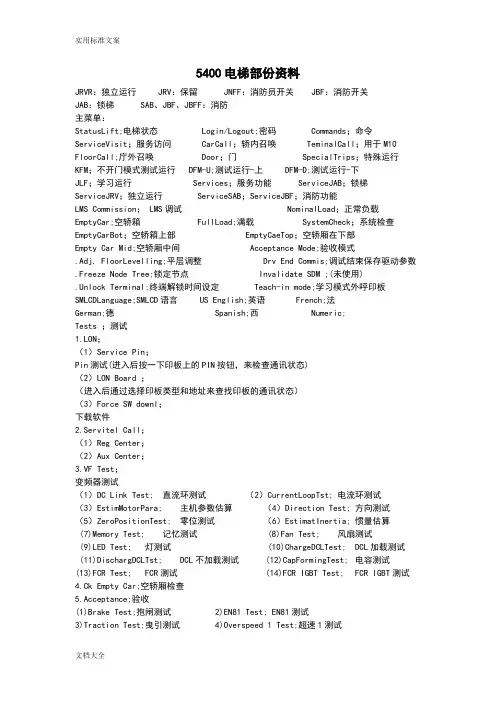 迅达5400部分调试资料说明书..