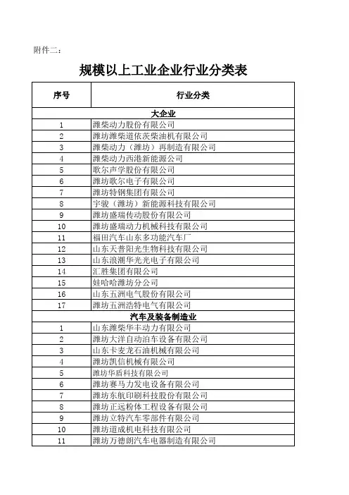 规模以上工业企业行业分类表-潍坊市高新区管委会