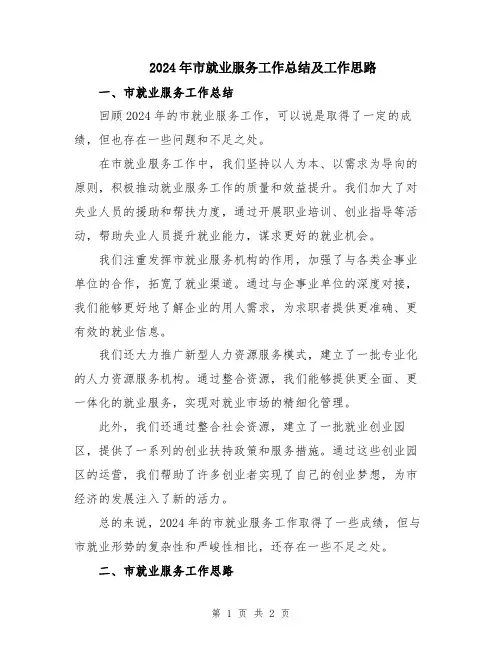 2024年市就业服务工作总结及工作思路