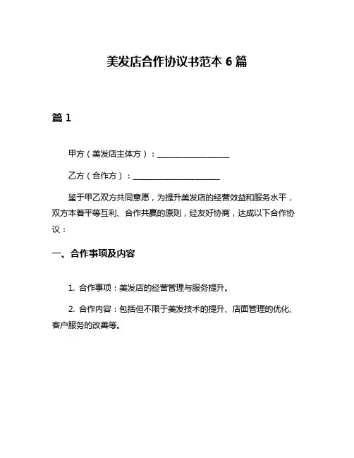 美发店合作协议书范本6篇