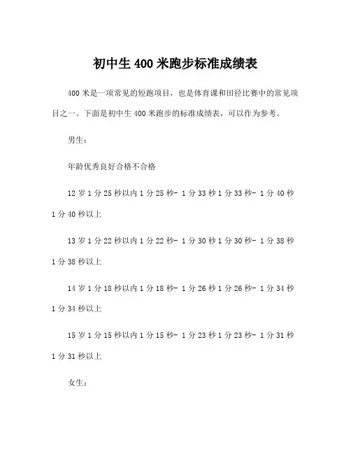 初中生400米跑步标准成绩表