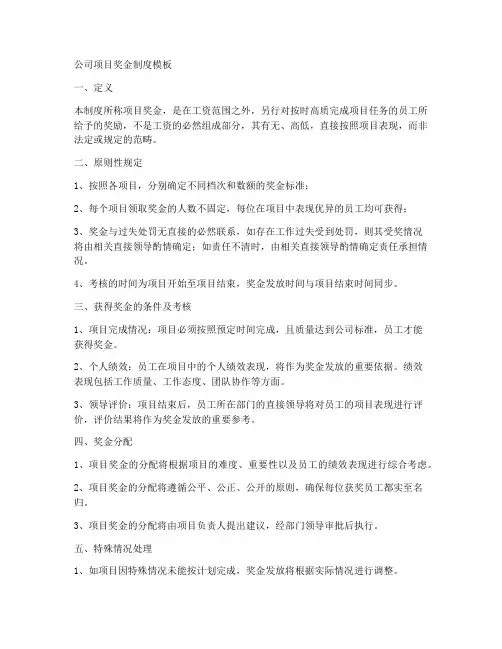 公司项目奖金制度模板