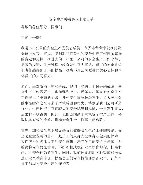安全生产委员会议上发言稿