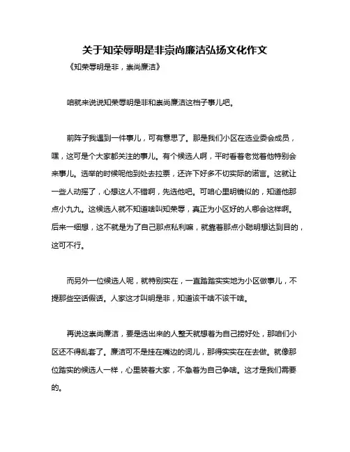 关于知荣辱明是非崇尚廉洁弘扬文化作文