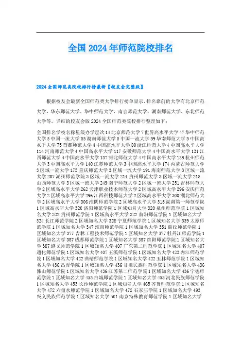 全国2024年师范院校排名