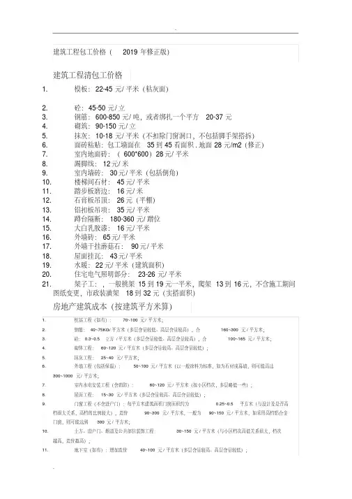 建筑工程劳务承包价格详细清单