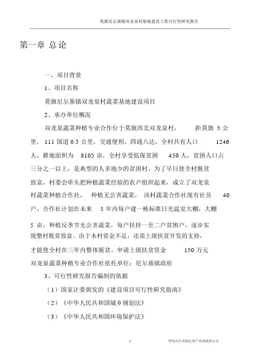 蔬菜项目可行性研究报告