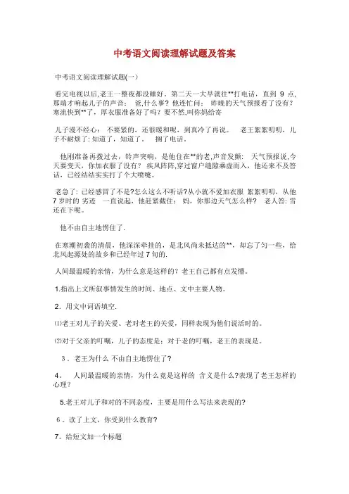中考语文阅读理解试题及答案