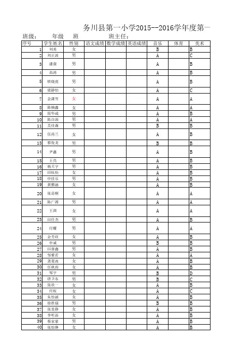 四年级期末音乐考试成绩统计表