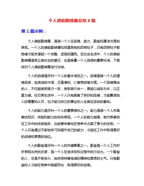 个人德能勤绩廉总结6篇