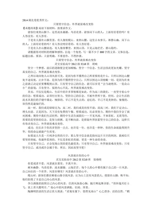 2014湖北卷优秀作文