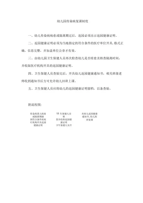 幼儿园传染病复课制度