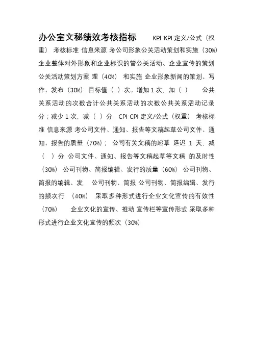 办公室文秘绩效考核指标