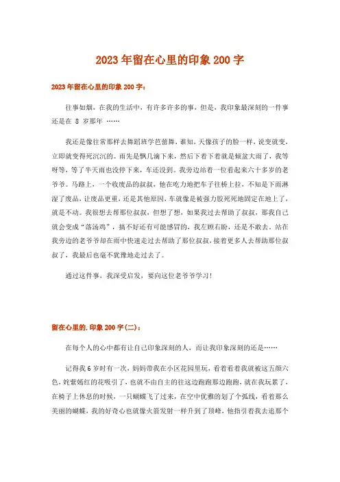 2023年留在心里的印象200字