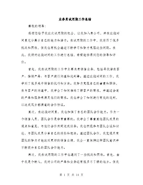 业务员试用期工作总结(5篇)