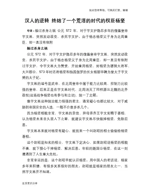 历史趣谈汉人的逆转 终结了一个荒淫的时代的权臣杨坚