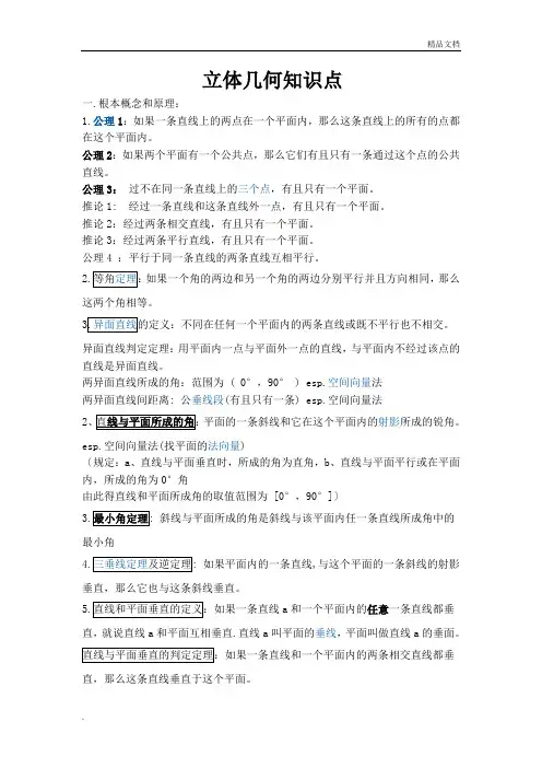高中数学—立体几何知识点总结(精华版)