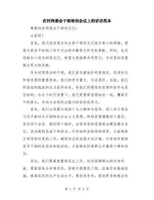 在村两委会干部培训会议上的讲话范本