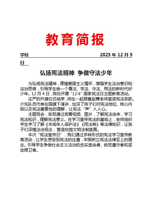 开展宪法宣传日主题教育活动简报