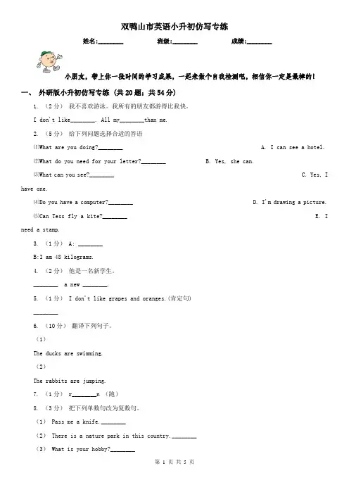 双鸭山市英语小升初仿写专练