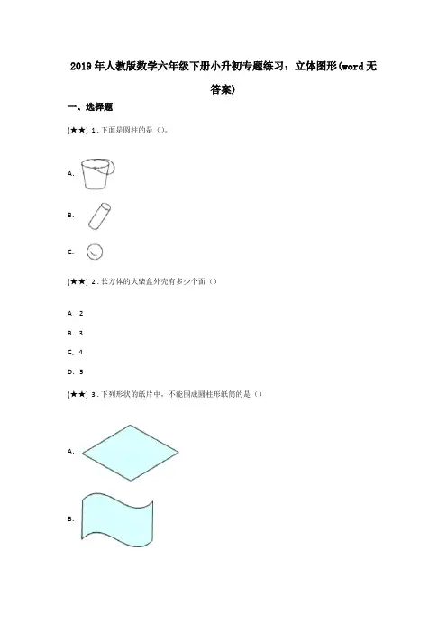 2019年人教版数学六年级下册小升初专题练习：立体图形(word无答案)