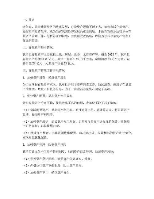 存量资产总结报告范文
