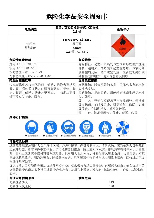 异丙醇安全周知卡