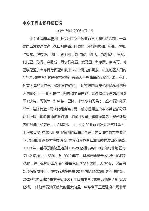 中东工程市场开拓情况