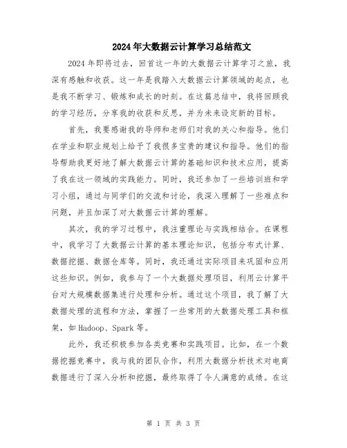 2024年大数据云计算学习总结范文