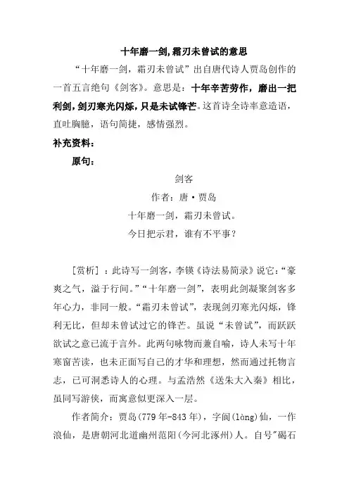 十年磨一剑,霜刃未曾试的意思