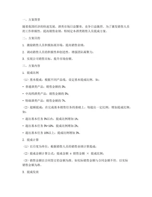 酒类销售人员提成方案