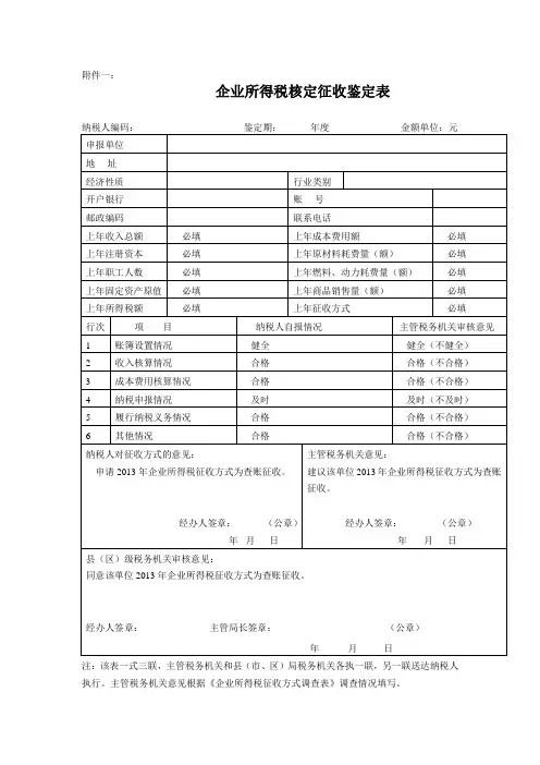 企业所得税征收方式鉴定表和调查表模板