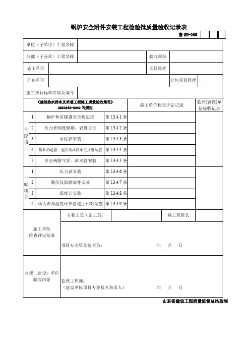 【工程表格模板】锅炉安全附件安装工程检验批质量验收记录表 (2)