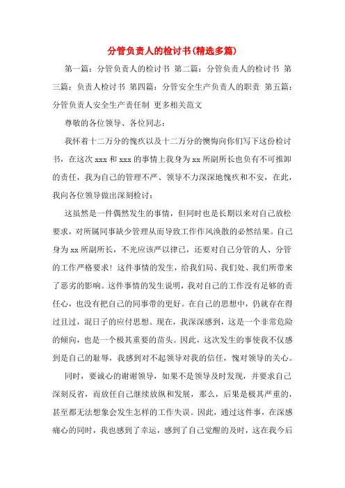 分管负责人的检讨书(多篇)