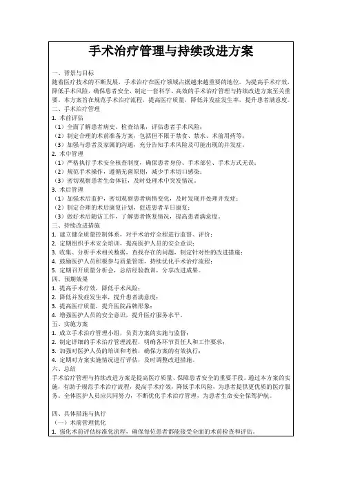 手术治疗管理与持续改进方案