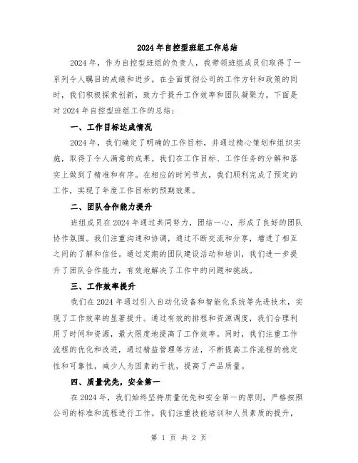 2024年自控型班组工作总结