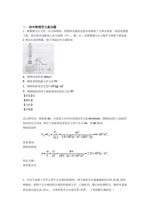 2020-2021中考物理专题复习浮力类问题题附答案