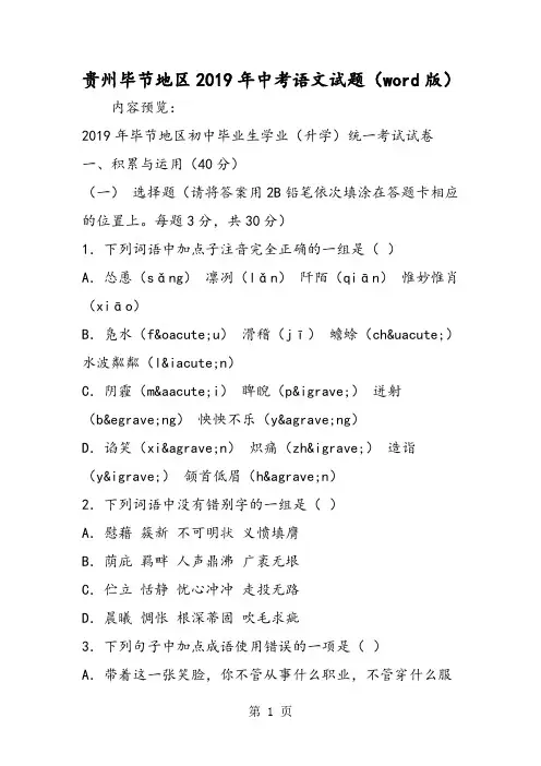 贵州毕节地区中考语文试题(word版)-word文档