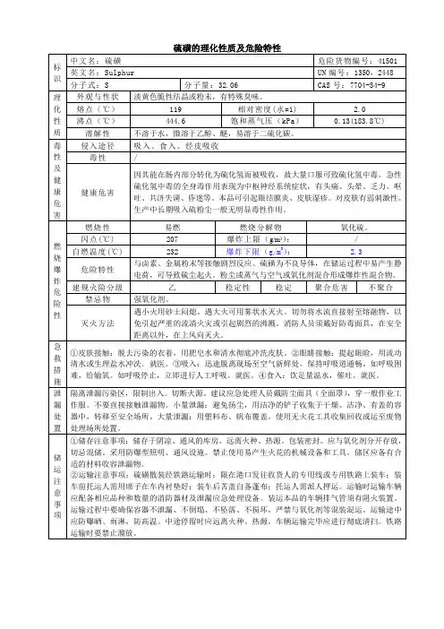 硫磺的理化性质及危险特性