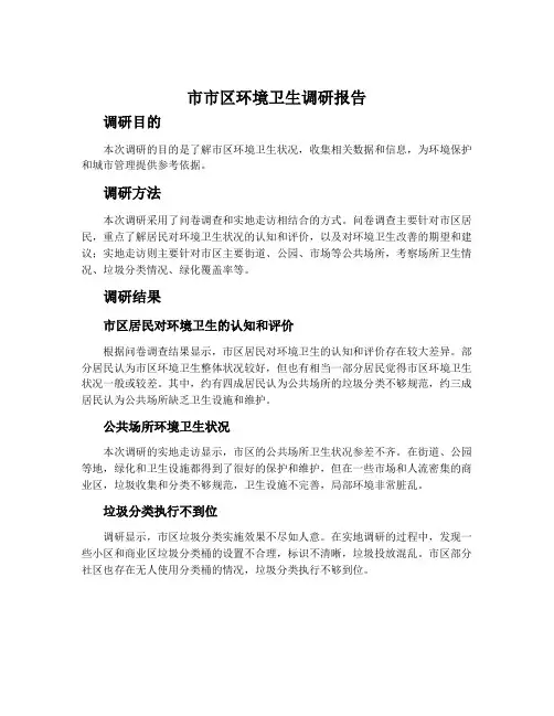 市市区环境卫生调研报告