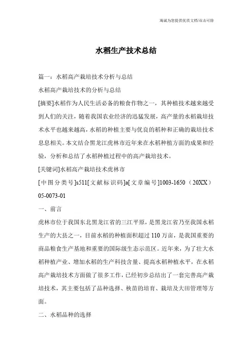 水稻生产技术总结