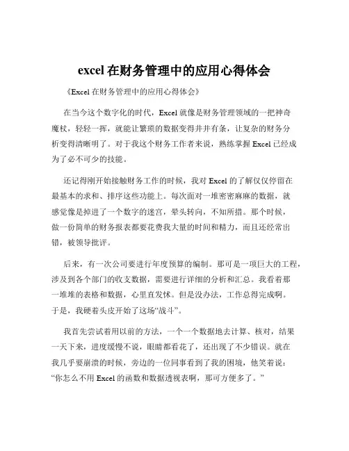 excel在财务管理中的应用心得体会