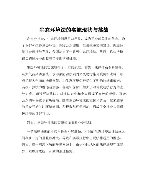 生态环境法的实施现状与挑战