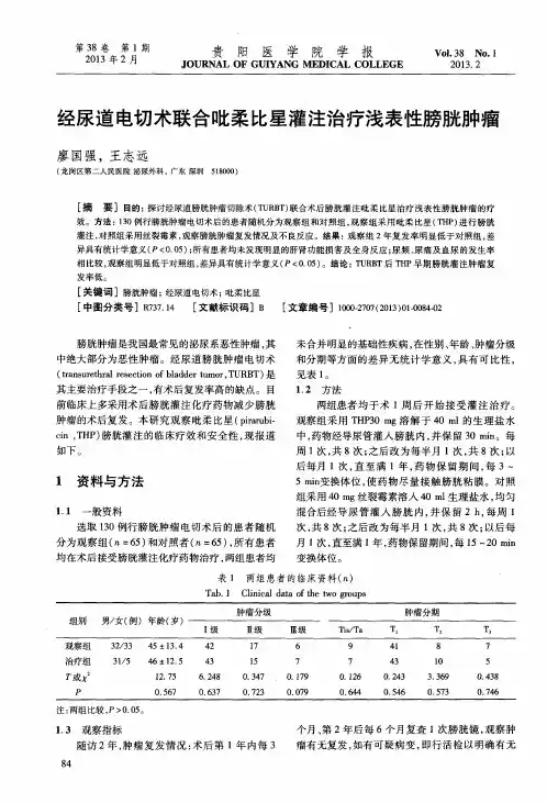 经尿道电切术联合吡柔比星灌注治疗浅表性膀胱肿瘤