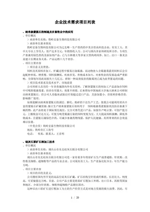 企业技术需求项目列表